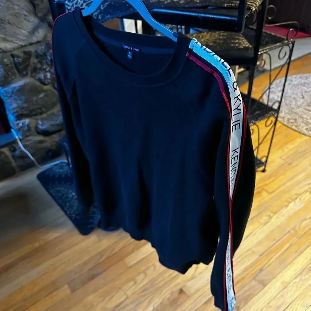 Kendall & Kylie Black Sweater with Red and White Stripes